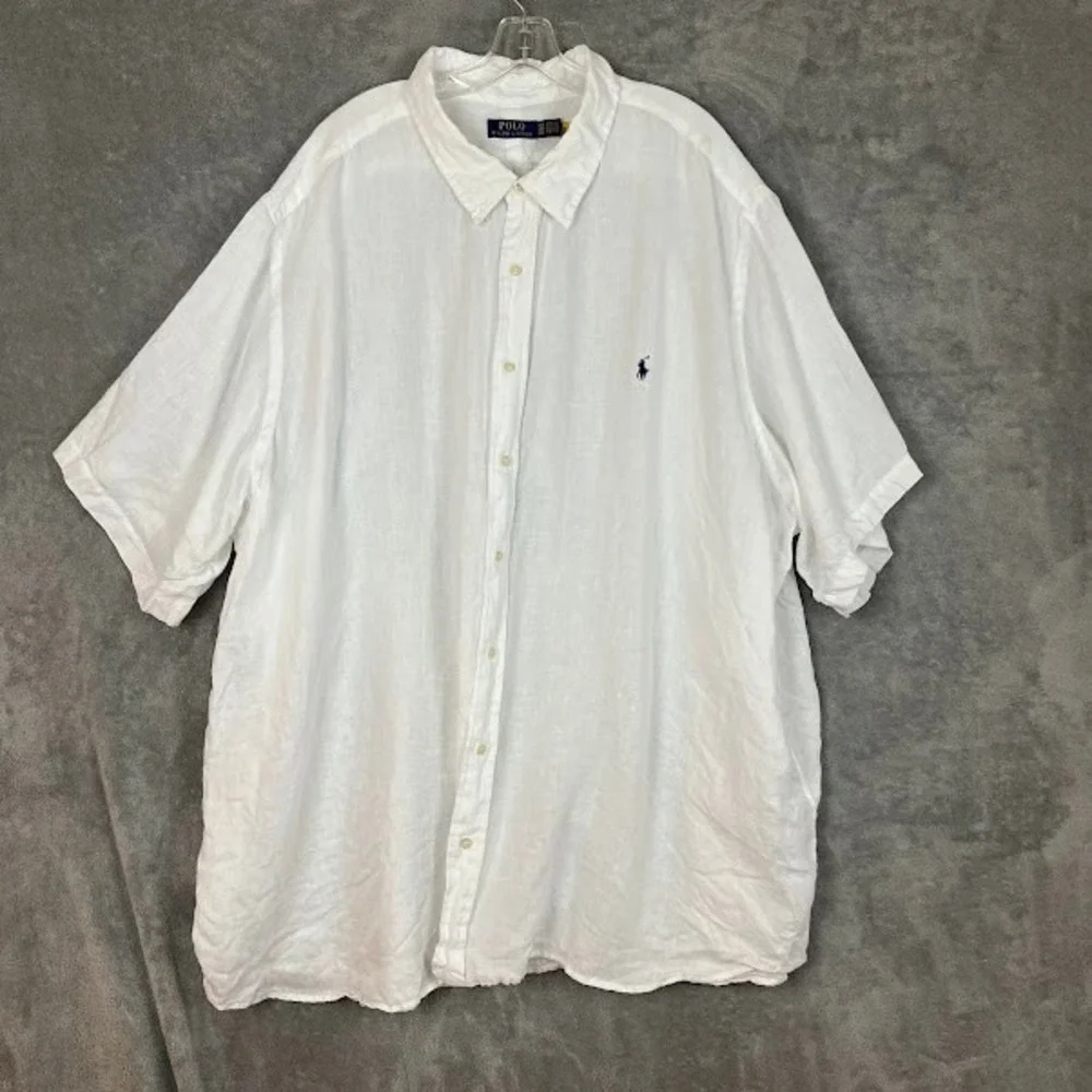 Polo Ralph Lauren 100% Linen Short Sleeve Button Down Shirt Mens 5XB White